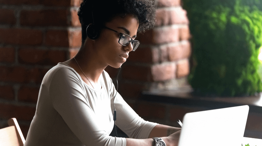 Serious student on a computer