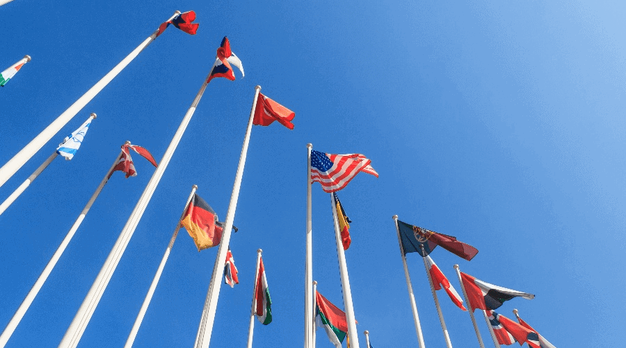 View of flags from below