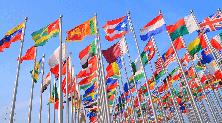 Concept photo with many flags of the world.