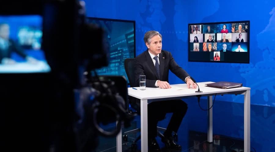 Secretary of State Blinken at a virtual meet & greet event in Brussels, Belgium.