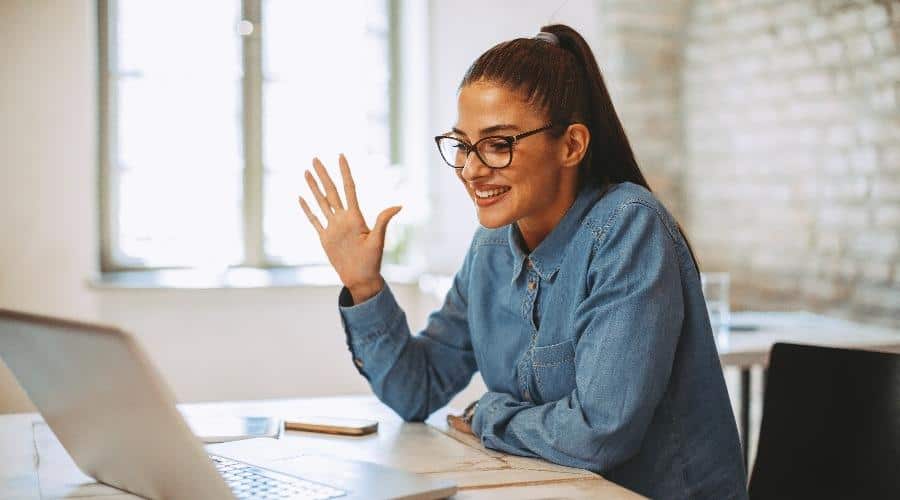 Woman in an online meeting.